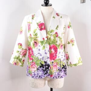 Elementz Women’s Petite L White Colorful Floral Blazer